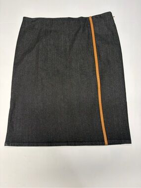 Lauren Ralph Lauren Denim Pencil Skirt NWT Size 14 Blue Faux Leather Trim